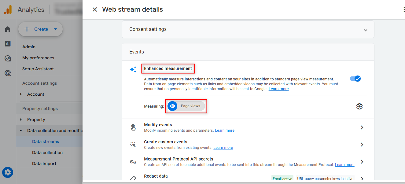 check enhanced measurement settings ga4