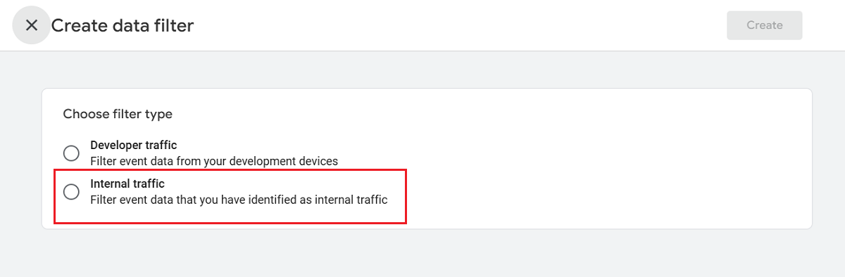 create internal traffic data filter ga4