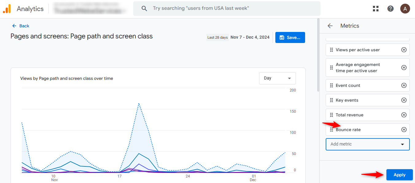 add a bounce rate metric