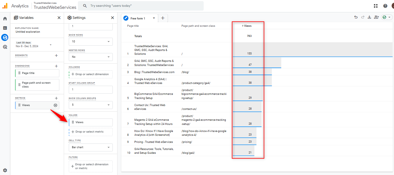 add metric to values