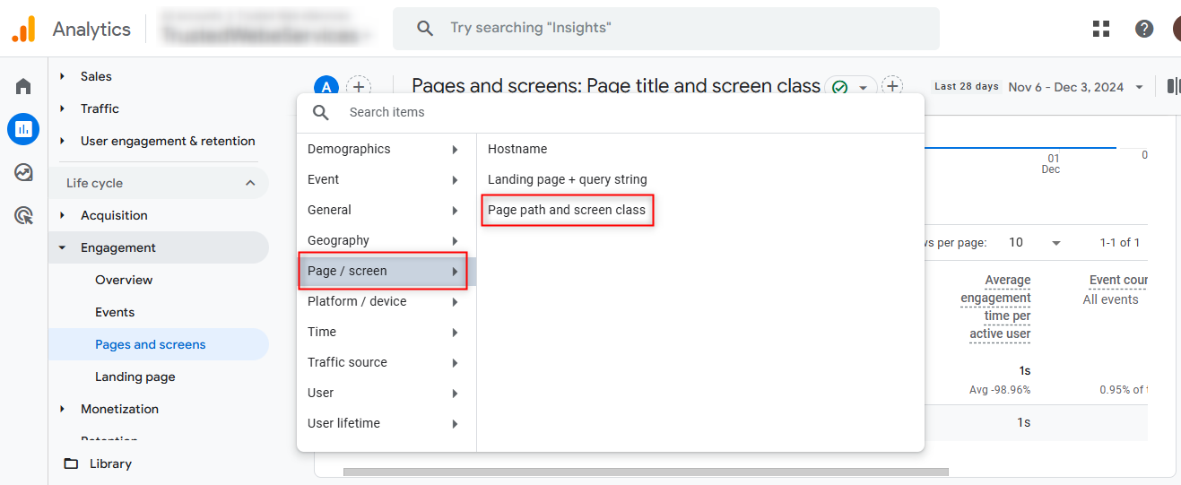 adding page path and screen class ga4