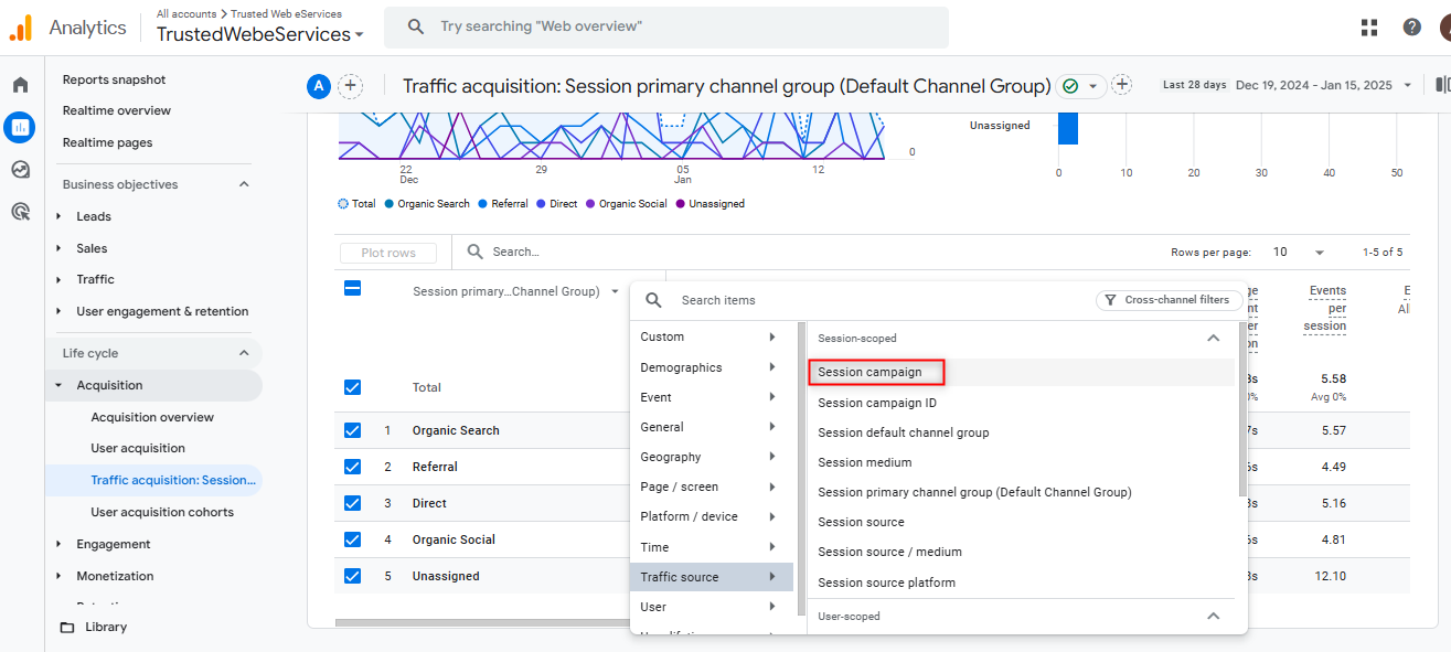 add a secondary dimension for utm campaign details