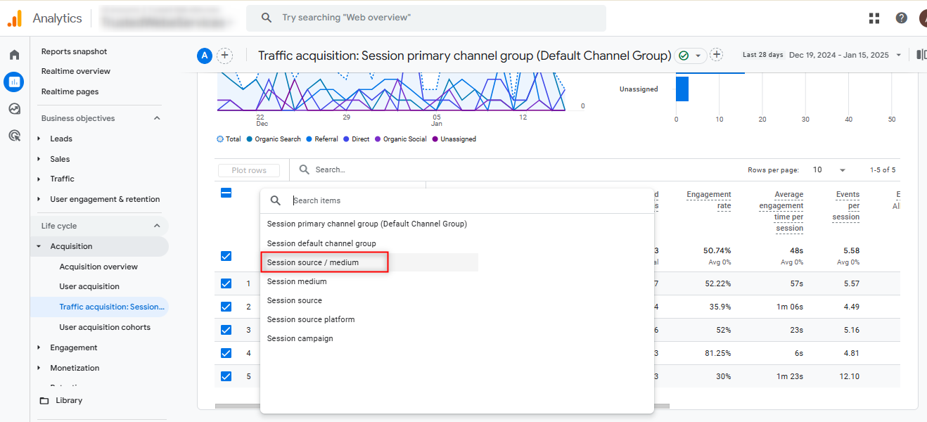 change the dimension to session source-medium change the dimension to session source-medium
