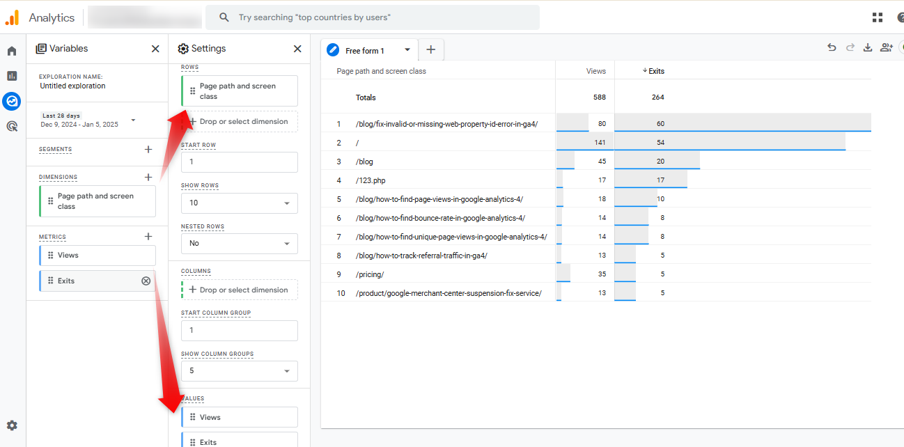 customize rows and values