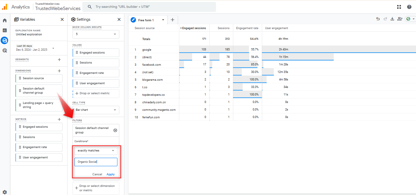 filter for organic social media traffic