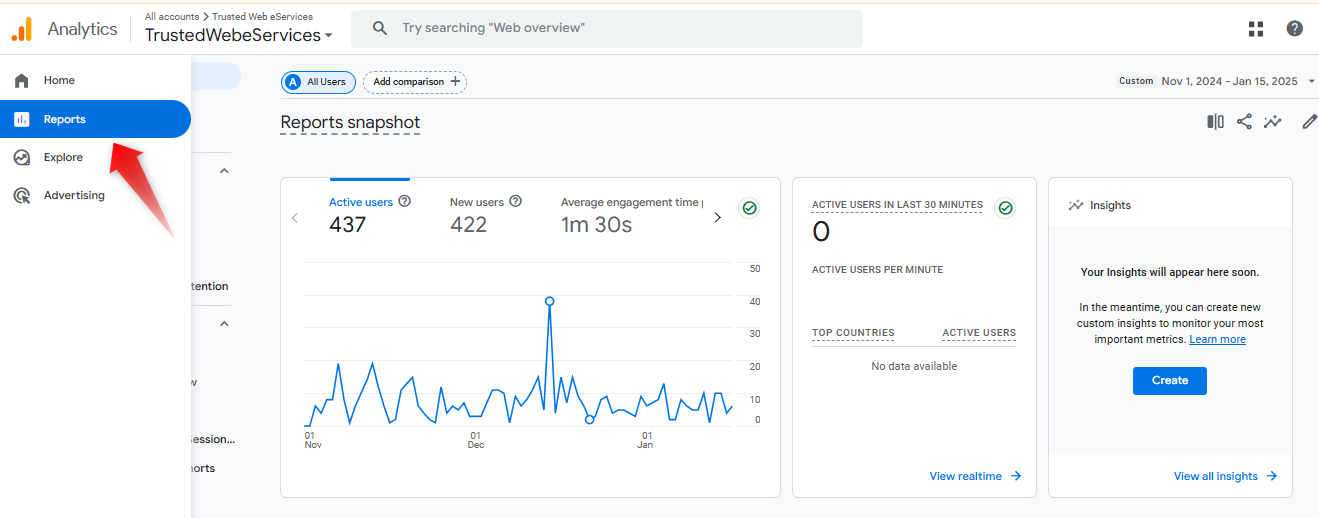 navigate to the reports section