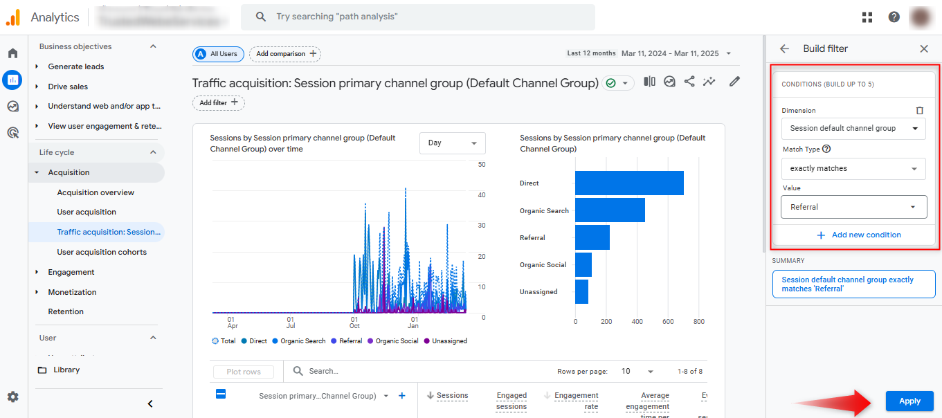 filter for referral traffic