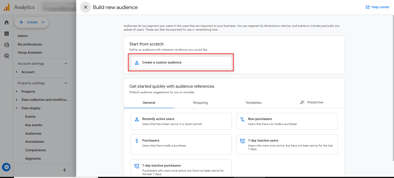 choose an audience template or start from scratch